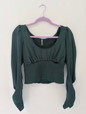 Free People Women's Long Sleeve Crop Top - Forest Green